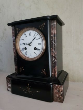 Small Victorian French Black Slate & Marble Mantel Clock c1870 3