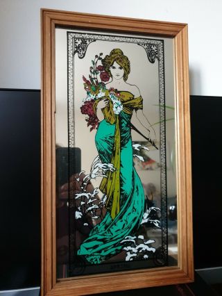 Alphonse Mucha Art Nouveau Mirror Picture Seasons Spring Lady Vintage 40cm/22cm