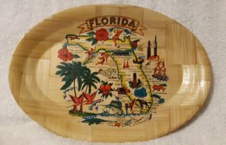 Vintage Florida Souvenir Bamboo Wooden Tray