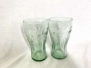 Set Of 2 Vintage Green Coca Cola Coke Glasses 6” 17oz Green Glass