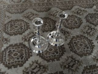Vintage Pair Silver Plated On Copper Candlesticks