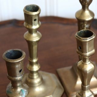 Four Decorative Antique 18th century Brass Candlesticks c.  1740 - 80. 2