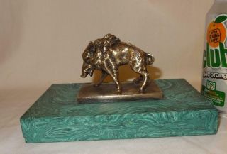 19th Century Russian Malachite Block With Metal Boar - Paperweight