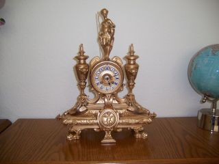 Antique Restored French Gilt Figural 8 Day Striking Mantle Clock Circa 1900.