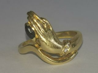 Exquisite Antique 18 Carat Gold Hand Ring With Sapphire & Diamonds 5g Not Scrap
