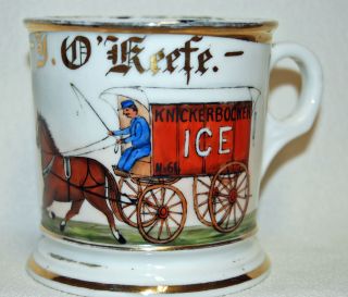Antique T&v France Occupational Shaving Mug - " Knickerbocker Ice Delivery Man "