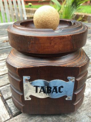 Vintage French Hand - Carved Wood Tobacco Tabac Jar Pipe Knocker & Ashtray Lid