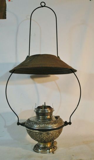 Antique Bradley Hubbard B&h 96 Hanging Lantern Kerosene Oil Lamp W Shade C1880s