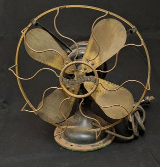 Antique Westinghouse Electric Fan 12 " Brass Blade & Cage - Model 162628b