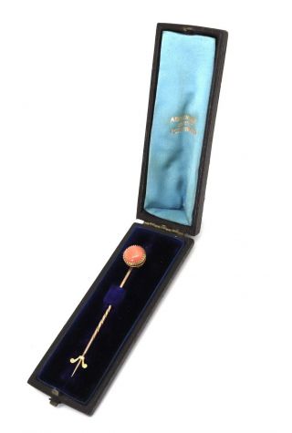 A Antique Victorian 15ct Yellow Gold Large Coral Stick Pin Boxed 22931