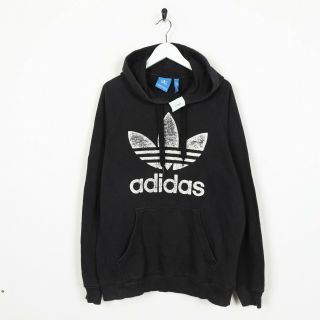 Vintage Adidas Originals Big Logo Hoodie Sweatshirt Black | Medium M | Grade B