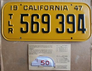 1947 California Trailer License Plate With 50 Tab