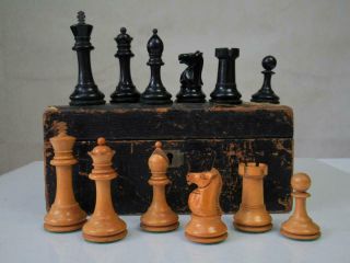 Antique English Chess Set Jaques Pattern Ayres ? K 90 Mm,  Box No Board