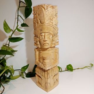 Vintage Hand Carved Wooden Tiki Totem Pole Statue