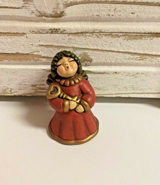 Vtg.  Thun Figurine - Angel Holding Heart Shaped Key - Red And Gold Tone - 2.  5 "