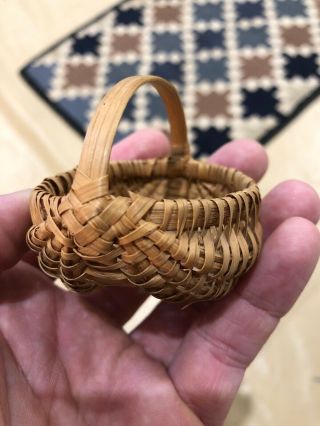 Early Antique Late 19th Century Split Oak Miniature Basket 2 1/4 Diameter NM, 2