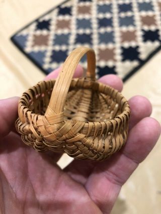 Early Antique Late 19th Century Split Oak Miniature Basket 2 1/4 Diameter NM, 3