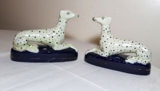 Antique English Staffordshire Dalmatian Dog Porcelain Inkwells Statues