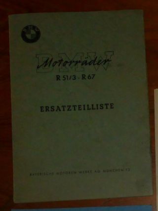 Vintage 1951 Bmw Motorrad R 51/3 – 67 Spare Parts List
