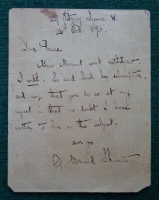Antique Signed Postal Card Irish Nobel Prize Author George Bernard Shaw 1895