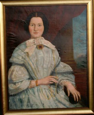 Large 19 Th Century.  Portrait Study Of Elizabeth Bailey Antique Oil Painting
