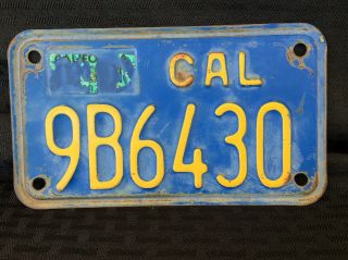 Vintage California Motorcycle Blue/yellow License Plate 9b6430