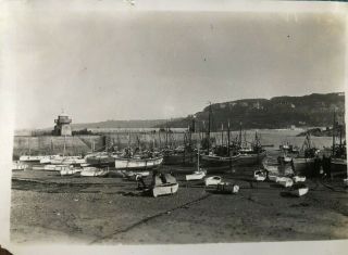 Vintage Old Photograph Fishing Boats In Harbour Low Tide St.  Ives Cornwall 1930’s