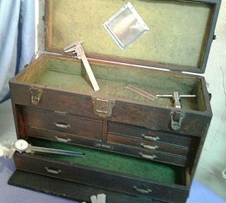 Antique Union 7 Drawer Machinist Tool Box Oak Wood Chest Old Mirror