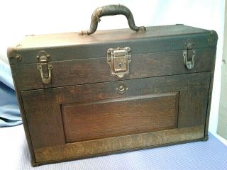 Antique UNION 7 Drawer Machinist Tool Box Oak Wood Chest old mirror 2