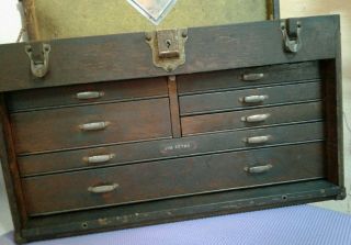 Antique UNION 7 Drawer Machinist Tool Box Oak Wood Chest old mirror 3