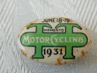 Vintage Isle Of Man Motorcycle Motor Cycle Bike Racing 1931 Souvenir Badge
