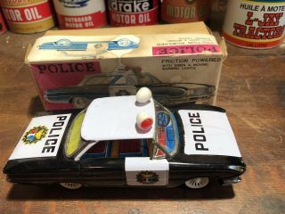 Vintage Tin Litho Friction Police Cop Car Made In Korea Old Police Patrol
