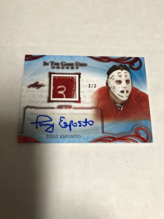 2019 20 Tony Esposito Leaf In The Game Auto Tag Patch 3/3 Blackhawks