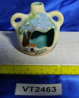 Vintage Hand - Painted Candle Burner Native American Pottery,  Signed Traina Vt2463