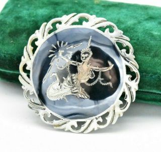 Vintage Sterling Silver Brooch Pin Siamese Enamel Dancer Unusual Gift W540