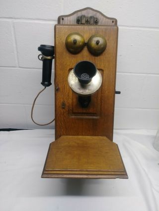Antique Wall Telephone Stromberg Carlson Oak Wood Box Hand Crank Ringer Box