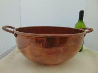 Large Antique 19th C French Hammered Copper Mixing Bowl Dovetail Joints