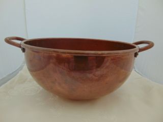 LARGE ANTIQUE 19th C FRENCH HAMMERED COPPER MIXING BOWL DOVETAIL JOINTS 2