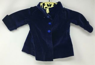 Vintage Blue Doll Velour Velvet Coat Jacket With Blue Faux Buttons 10 " Long