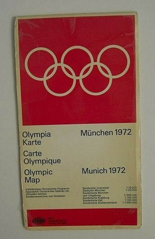 Vintage Olympic Map Munich 1972 Mair Maps Stuttgart Germany Vgc