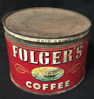 Vintage 1946 Folgers Coffee Metal Can A20