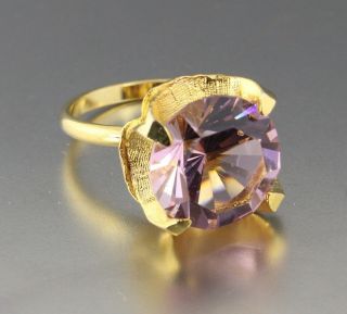 Vintage 60’s Gold Tone Pink Crystal Glass Rhinestone Adjustable Ring
