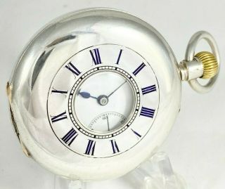 Antique Swiss Made Wolf Tooth Sterling Silver Half Hunter Pocket Watch C.  1910