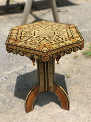 Antique Middle Eastern Wooden Inlay Side Table