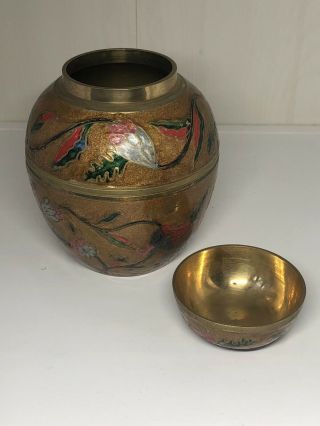 Vintage Chinese Brass Champleve Cloisonné Gold Enamelled Ginger Jar 2