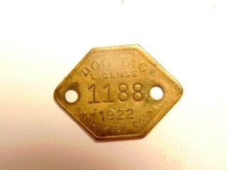 Vintage Brass Colored Metal 1922 Lancaster County,  Pa Dog Tag License