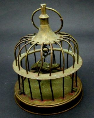 Vintage Miniature Old Brass/copper Bird Cage Height - 9 Cm Width - 7.  5 Cm