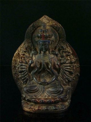 Antique Old Chinese Tibet Gilt Bronze Tibetan Thousand - Armed Kwanyin Tara Statue