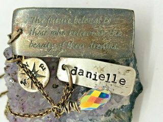 Vintage Sterling Silver Danielle Compass Aurora Borealis Necklace 20 "