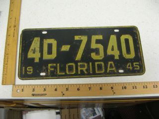 1945 45 Florida Fl License Plate 4d - 7540 Pinellas County